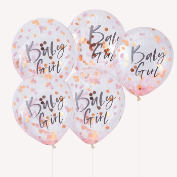 Balloons Baby Girl - Rose Gold & Pink Confetti